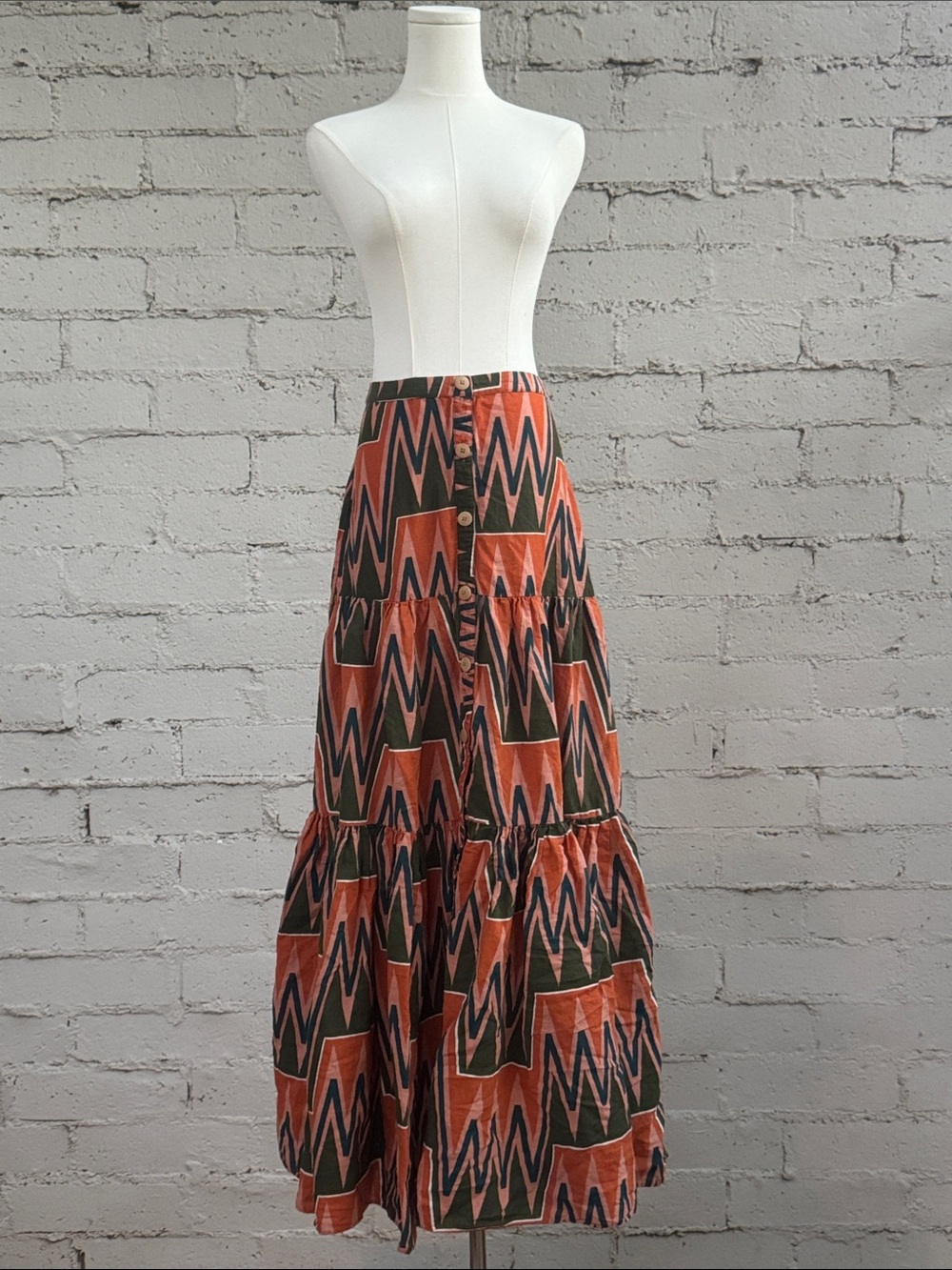 Veronica Beard Sundance Abstract Linen Button-Front Tiered Maxi Skirt Size S - Picture 4 of 15